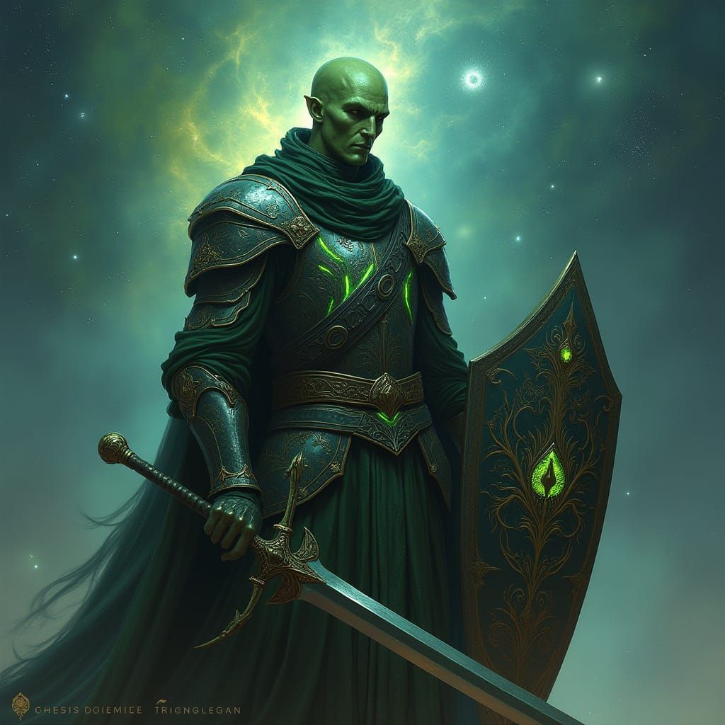 Ethereal Gith Cleric in Celestial Armor, Holding Black Orchi...