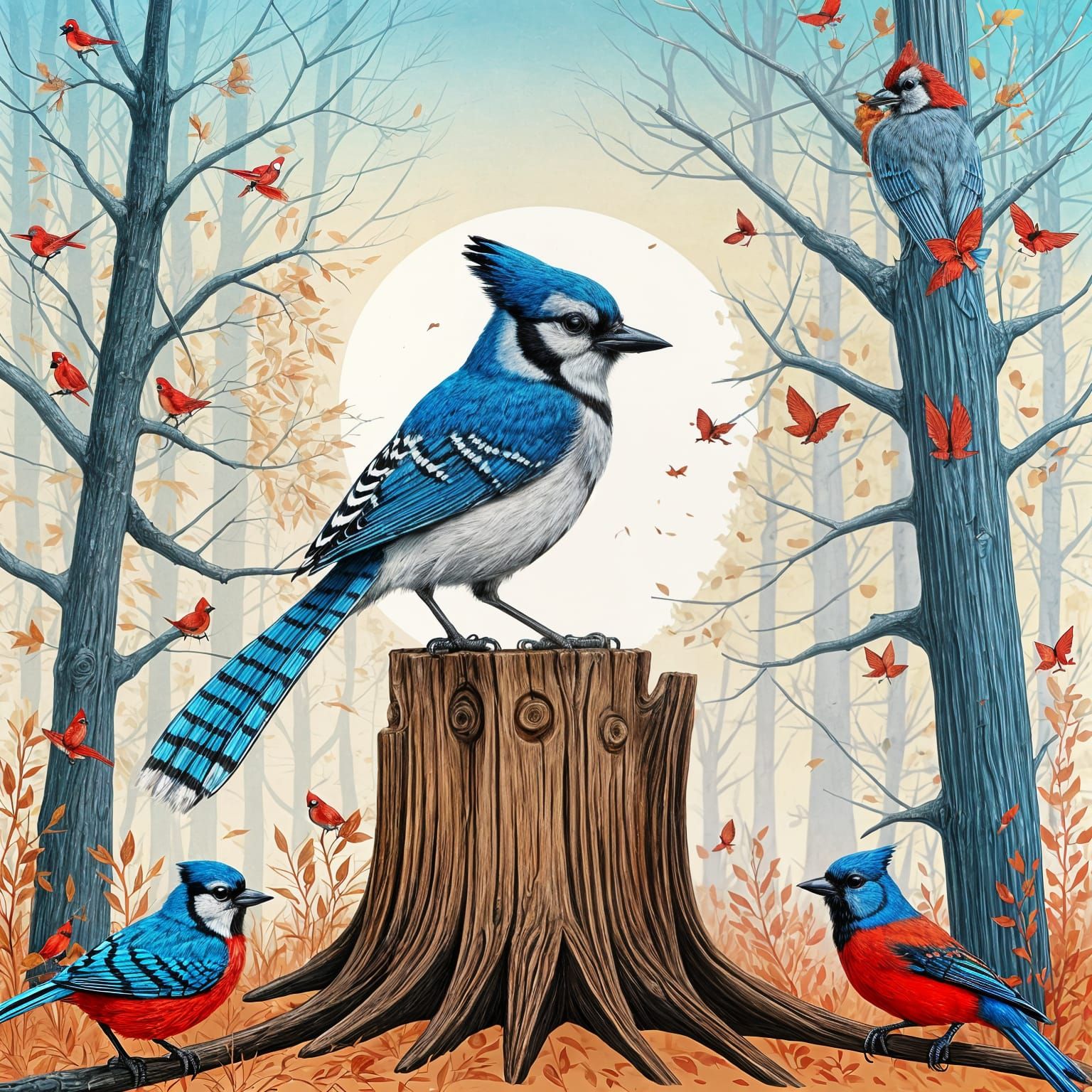 Blue Jay Teaches Bird Class About Worms