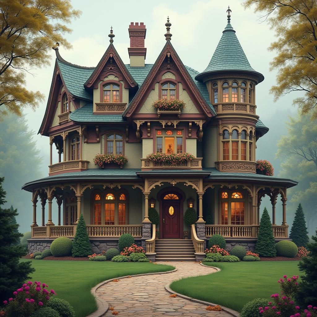 Whimsical Mansion: Queen Anne, Gothic, and Medieval Styles