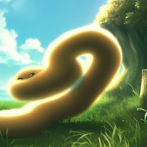 Fluffy Cute Snake in Studio Ghibli Anime Style