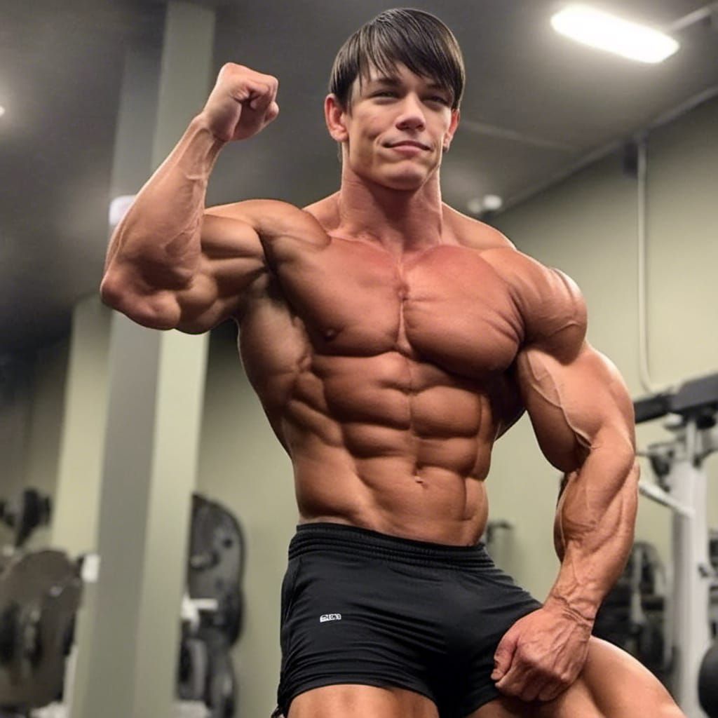 Bodybuilder Posing with Defined Muscles and Fake Tan
