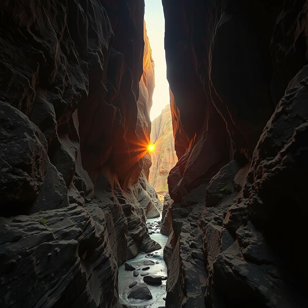 Sunset View from Inside a Deep Mountain Canyon