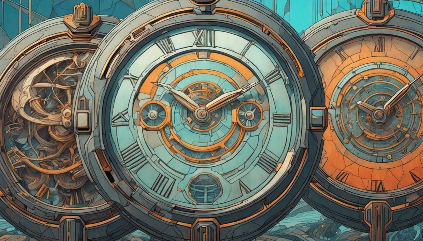 Futuristic Geometric Clocks in Zombiecore Style