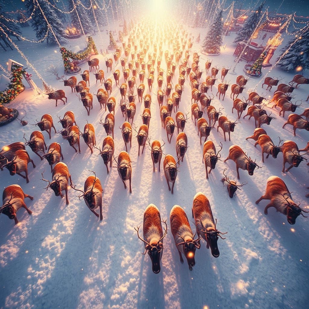 Winter Wonderland Reindeer Parade in Sparkling Snow