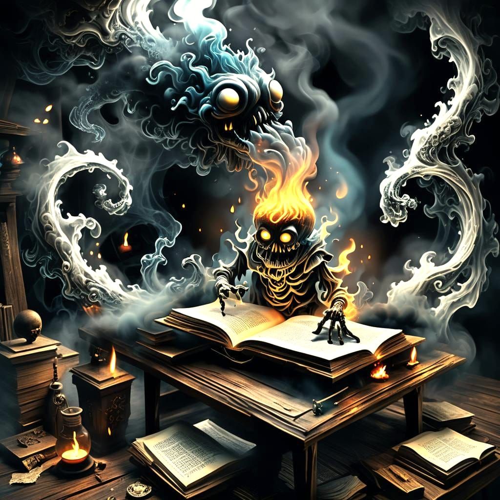 Medieval Alchemy Book with Creepy Creature