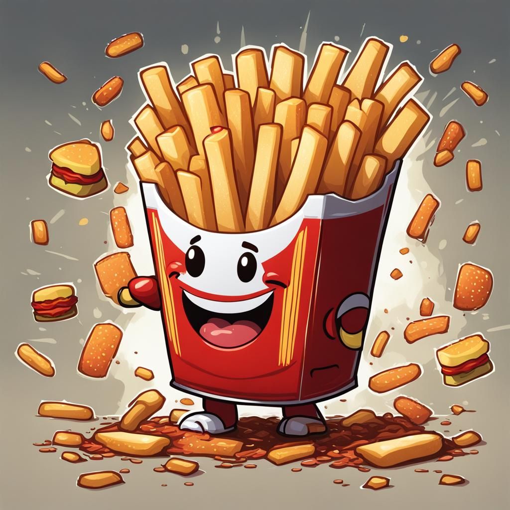 Hyperrealistic Chibi French Fries in Comic Book Art