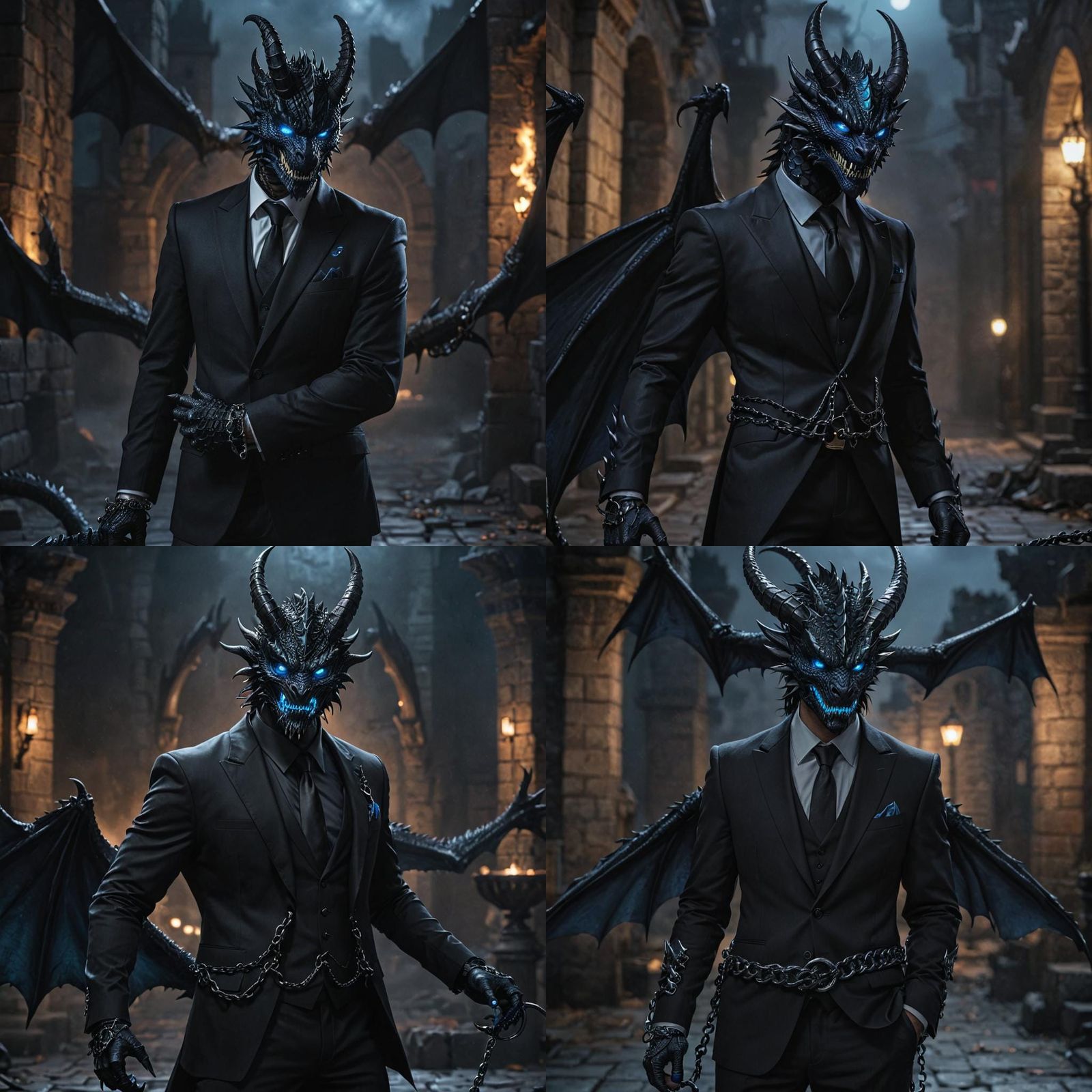 Dragon Demon with Black Hair and Chained Horns