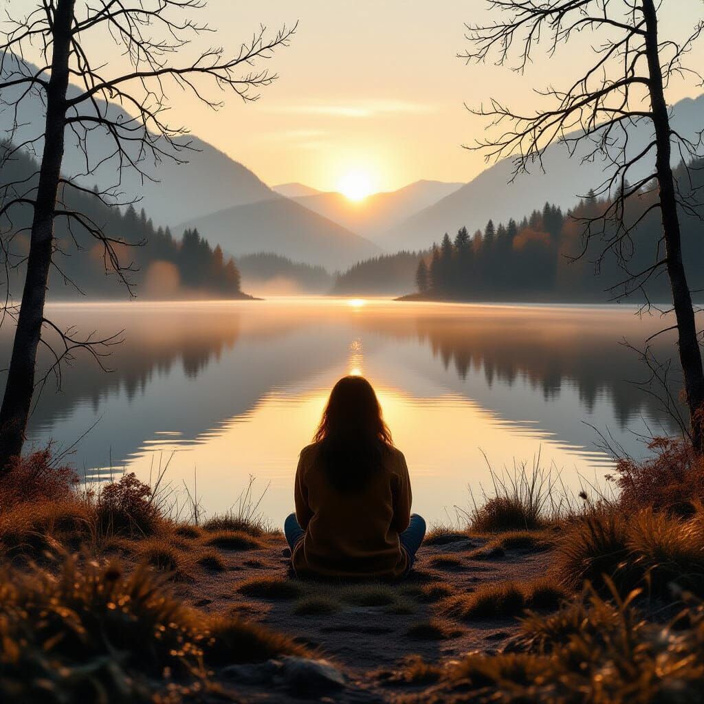 Lone Figure in Vast Autumn Landscape