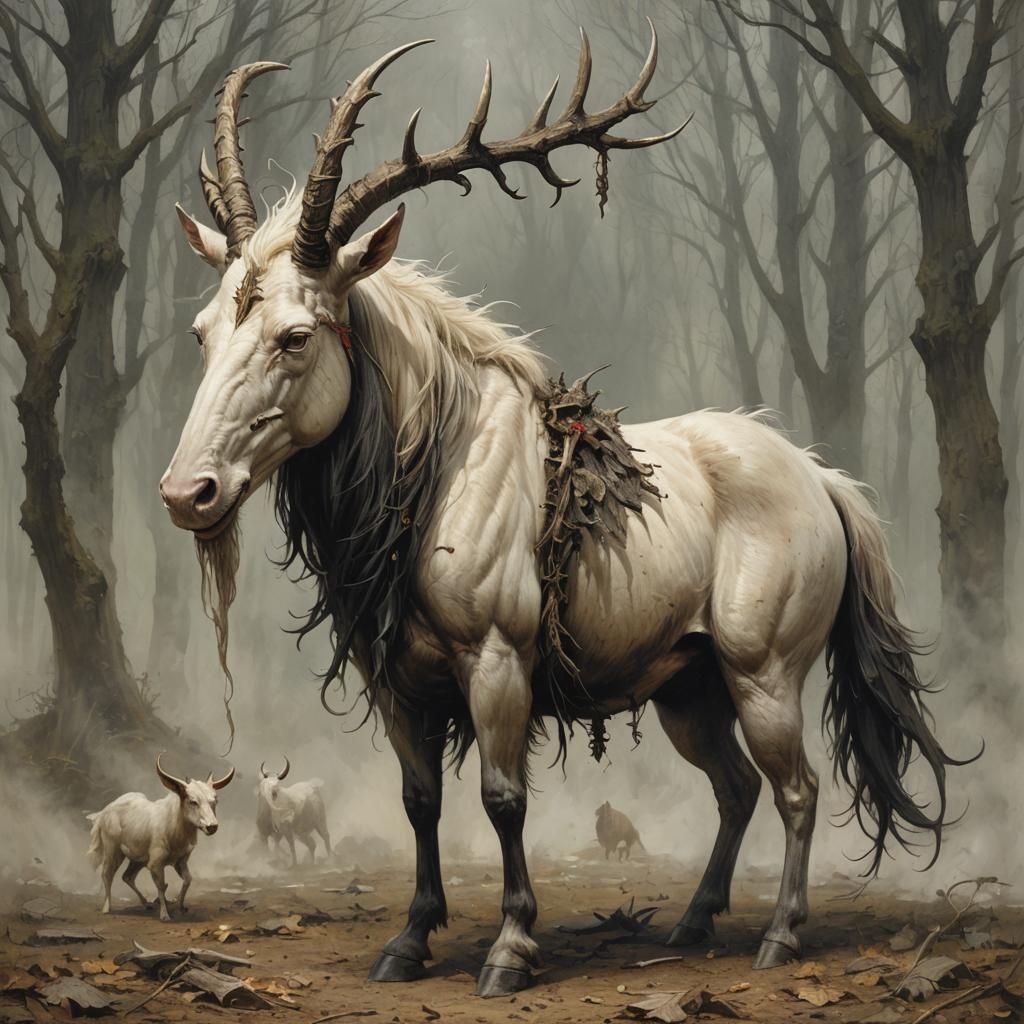Sinister Unicorn Chimera in Dark Fantasy Style