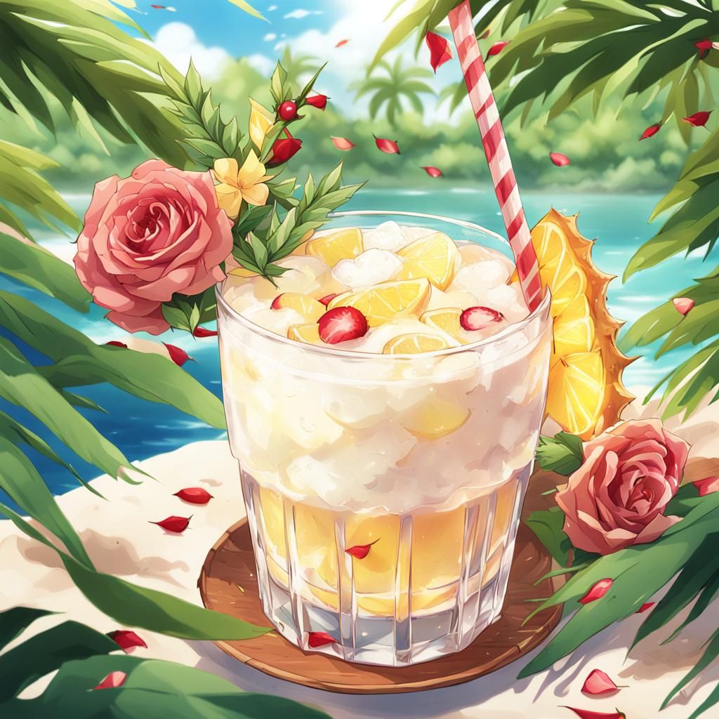 Pina Colada with Rose Thorns in Anime Style