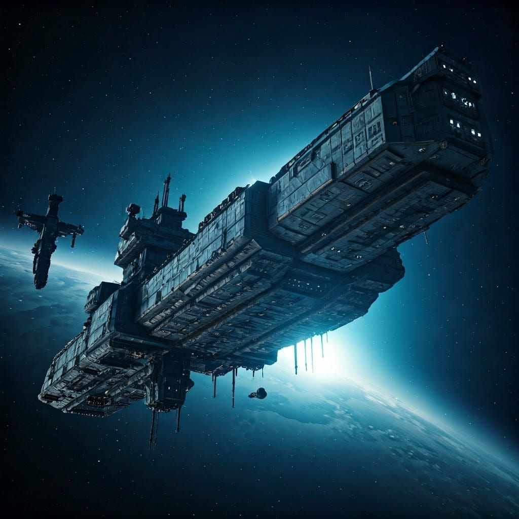 Gigantic Spaceship in Space with Alien Technology