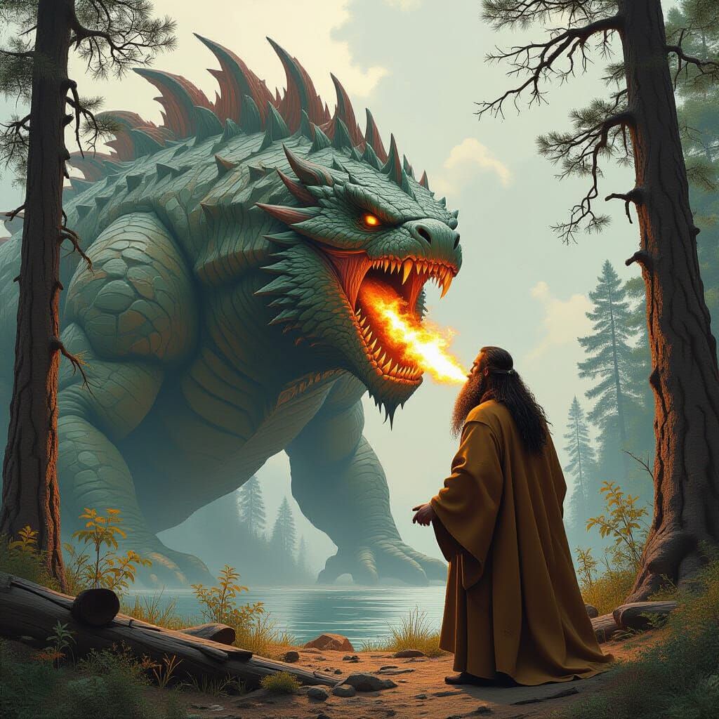 Job Contemplates a Leviathan in Matte Painting Style