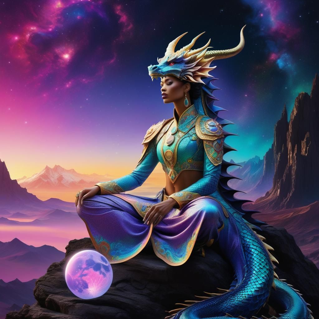 Psychedelic Cosmic Dragon Portrait in Pastel Hues