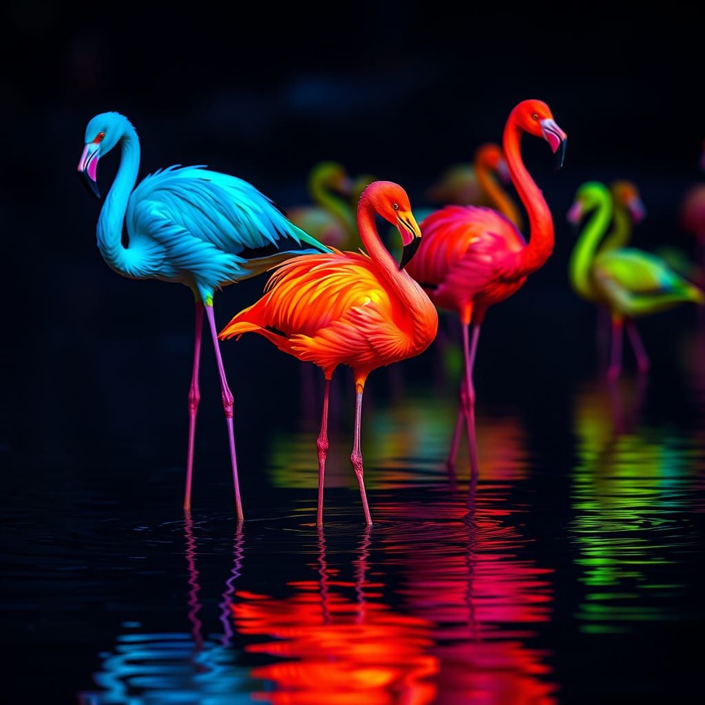 Rare Neon Flamingos in Trinidad Dusk