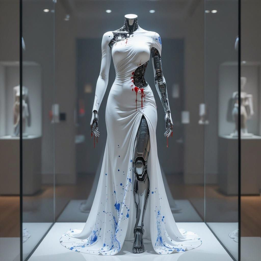 Princess Cyborg in White Gown with Blood Splatters