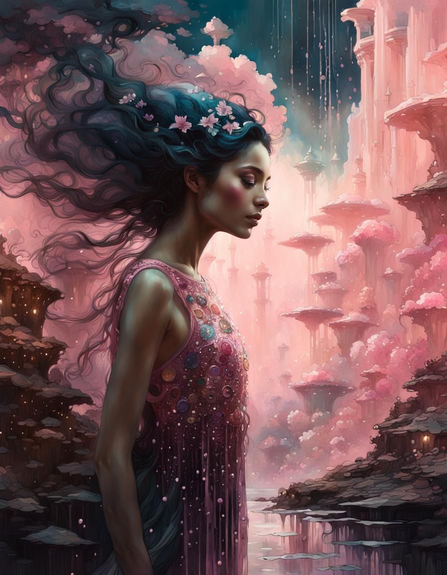 Mystical Mermaid in Dreamy Light, Acrylic Painting