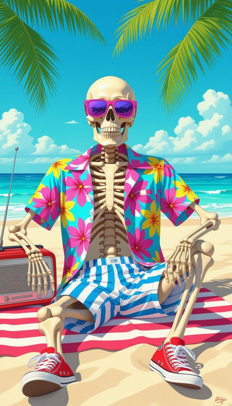 Skeleton's Beach Vacation in Retro Summer Style
