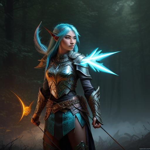 Warrior Elf Archer in Fantasy Forest Concept Art