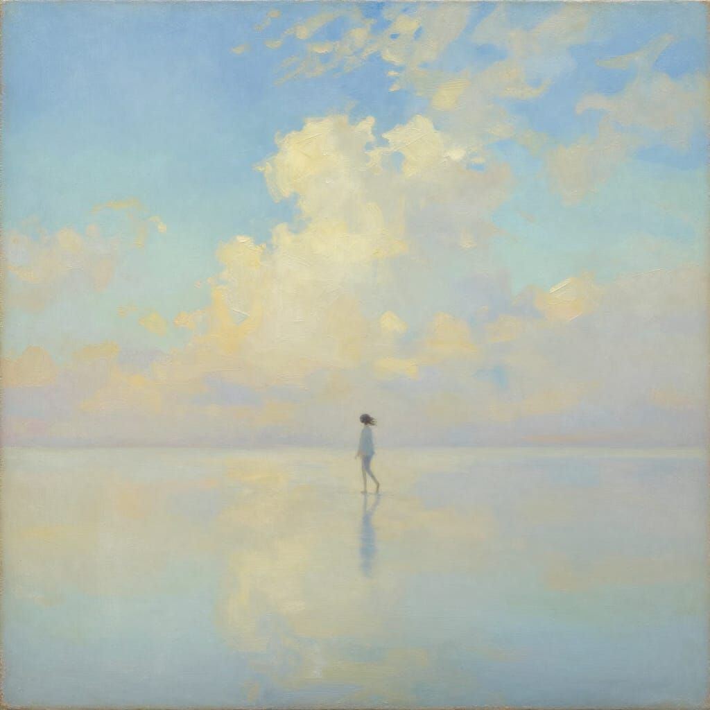 Atmospheric Fine Art Oil Painting with Minimalist Symbol