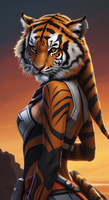 Ahsoka as Tiger Girl in Hyperrealistic Splash Art