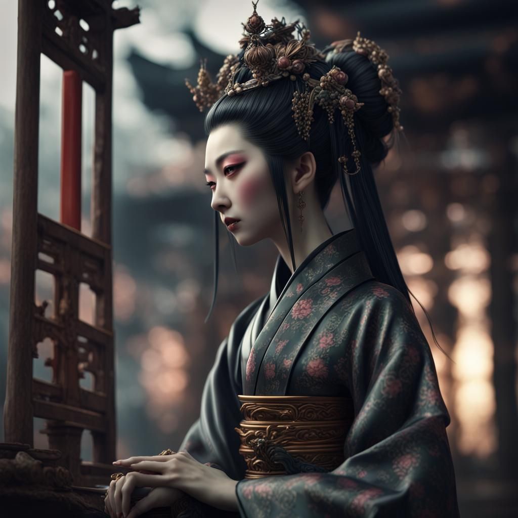 Japanese Gothic Female Figurine: Digital Matte Painting