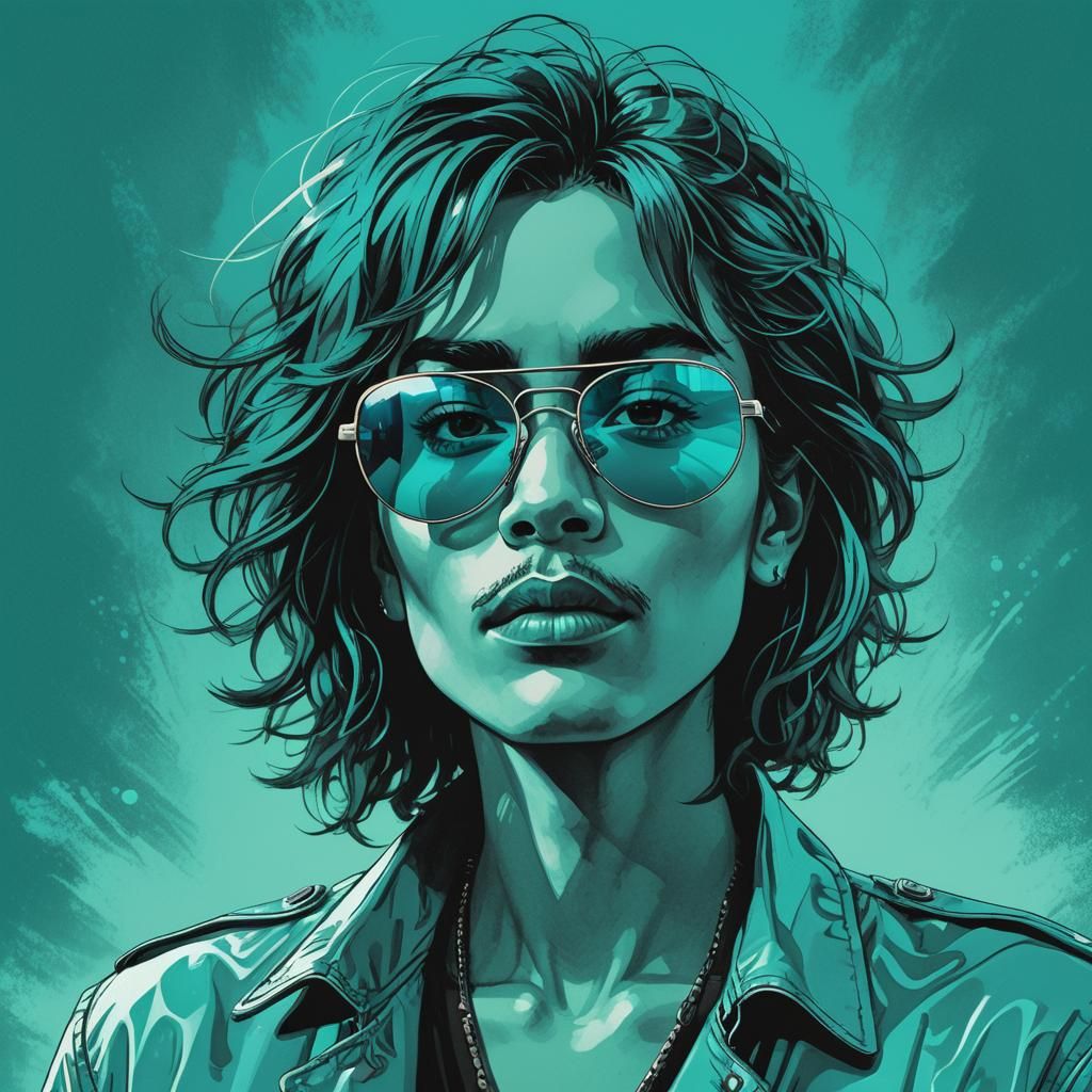 Stylish Character in Sunglasses with Turquoise Sky