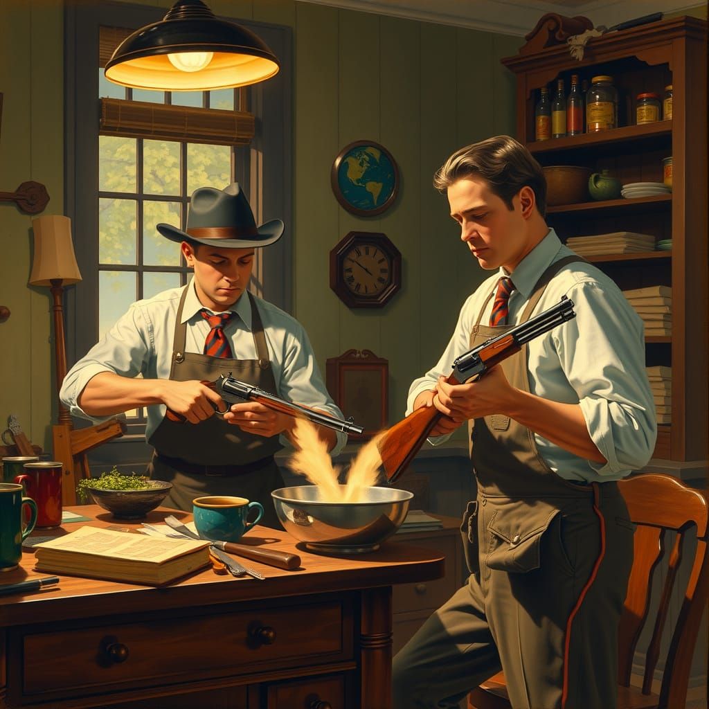 Old Timey Illustration of Men Working at Desk