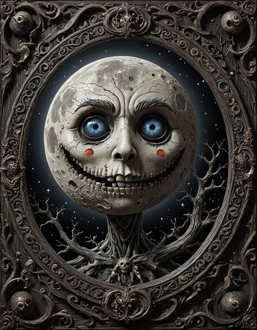 Halloween Face Carved into Full Moon, Dark Fantasy