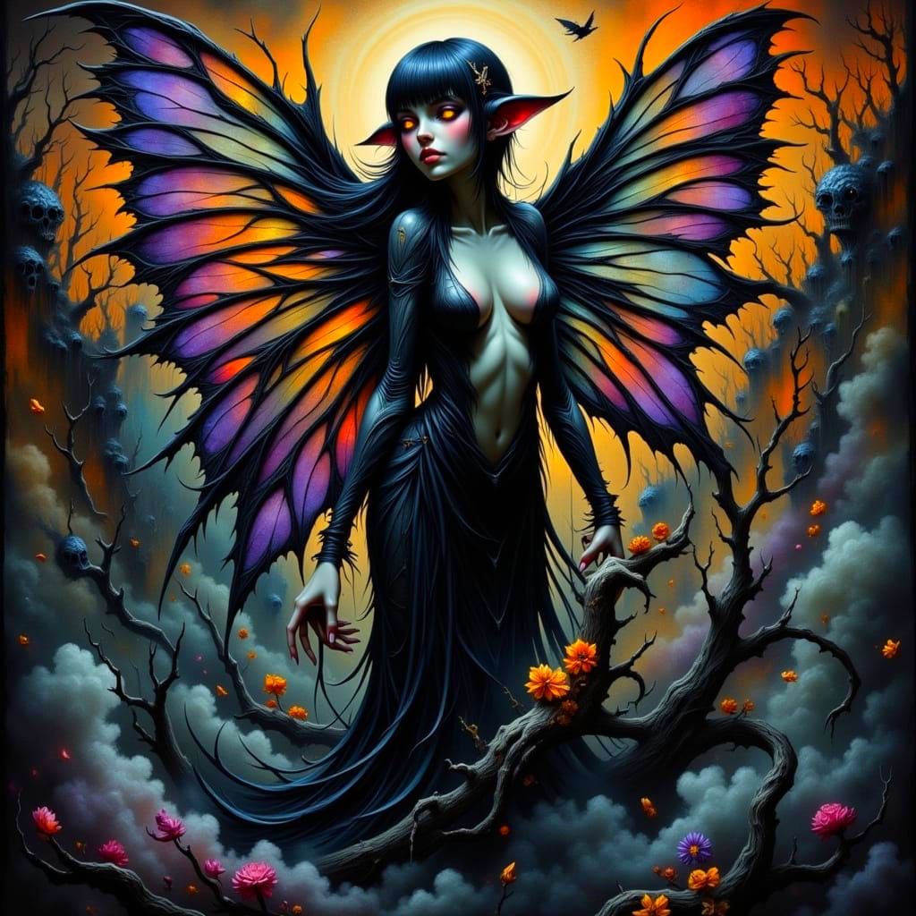 Surreal Fairy Emerge from Darkness in Smoky, Futuristic Styl...