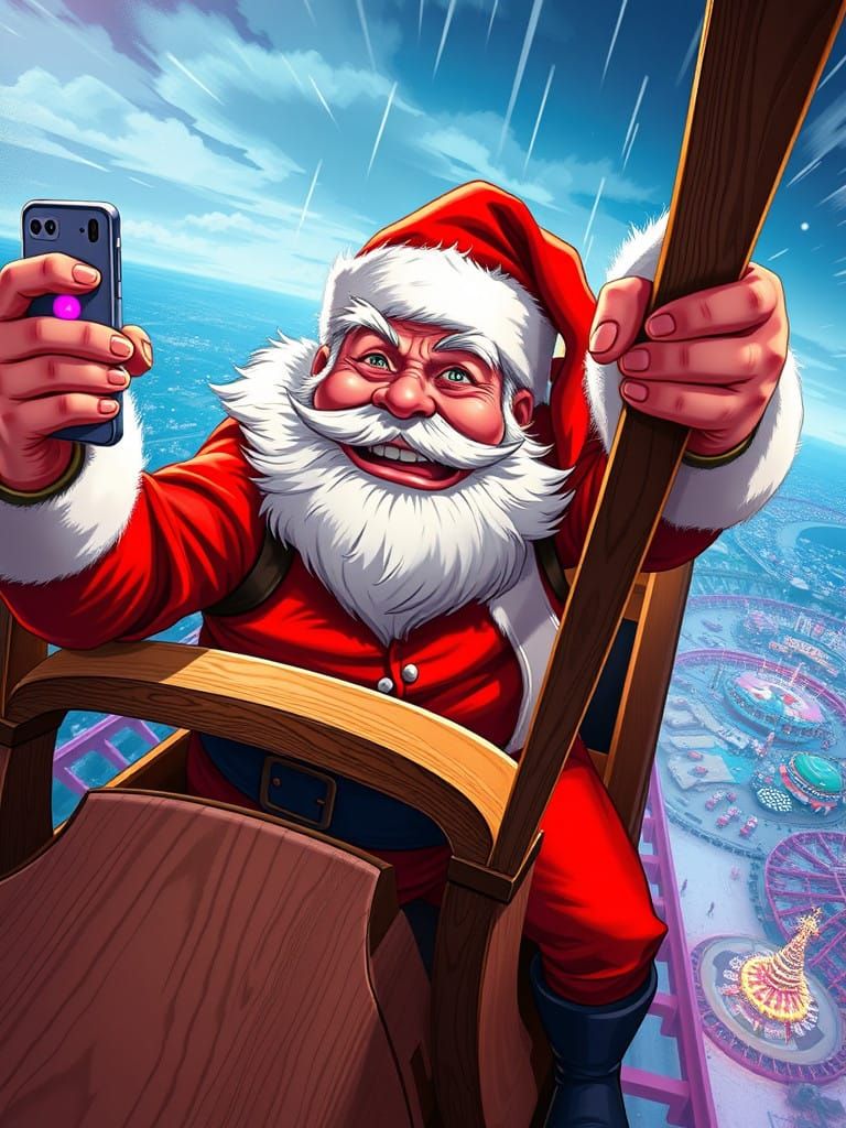 Santa on a Thrilling Rollercoaster Sleigh Ride in Dynamic Fu...