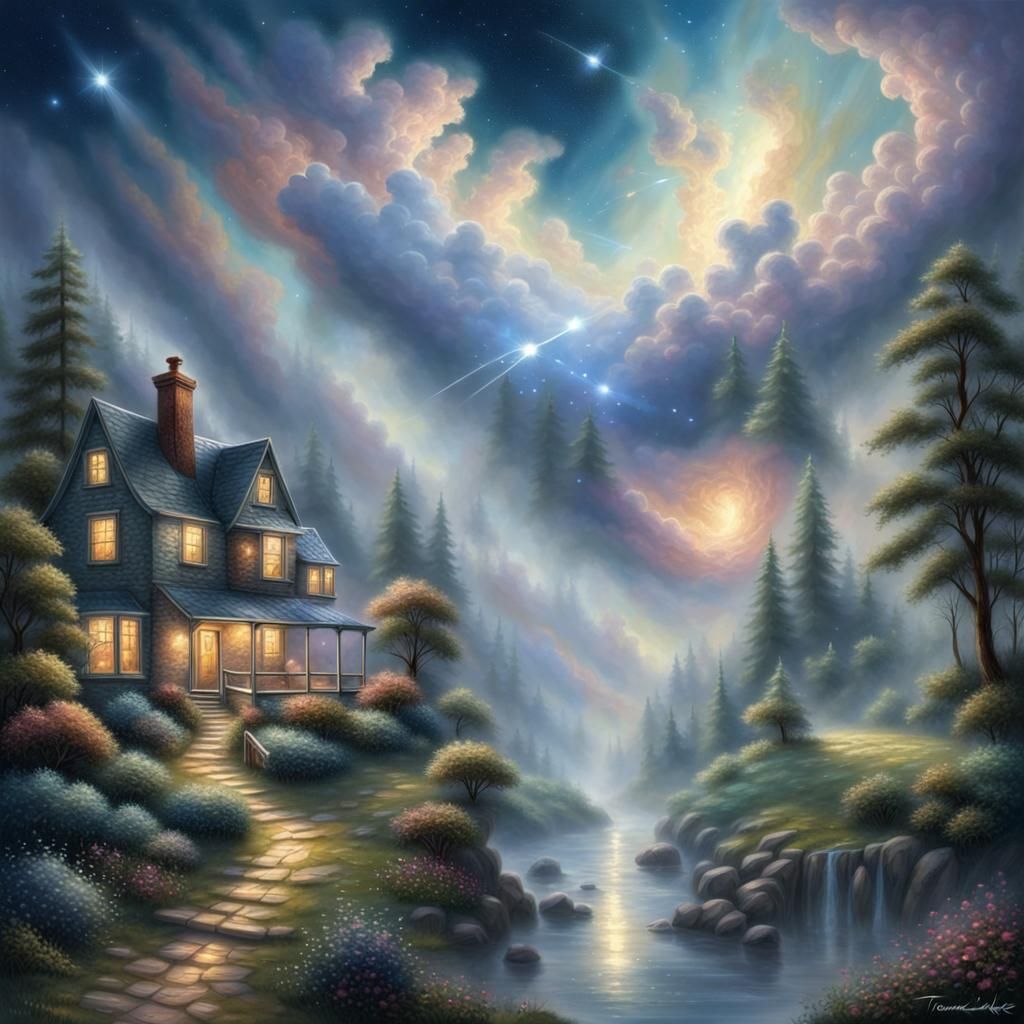 Discovery Satellite Among Stars in Ethereal Style