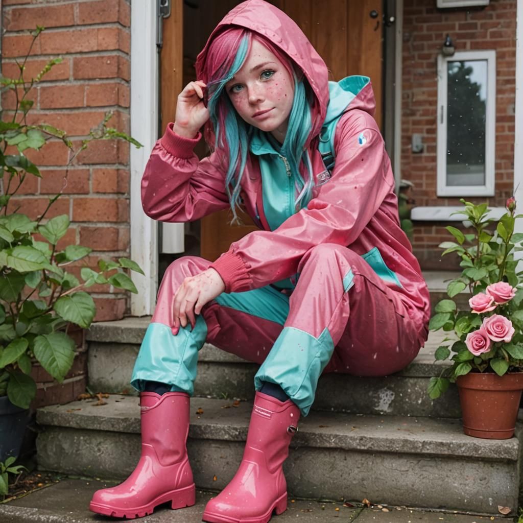 Freckled Girl in Rain Suit as Digital Art