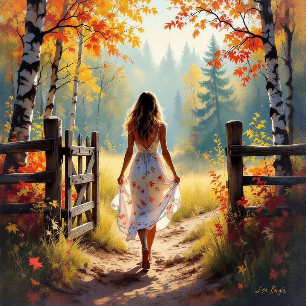 Autumn Portal: Woman in Summer Dress