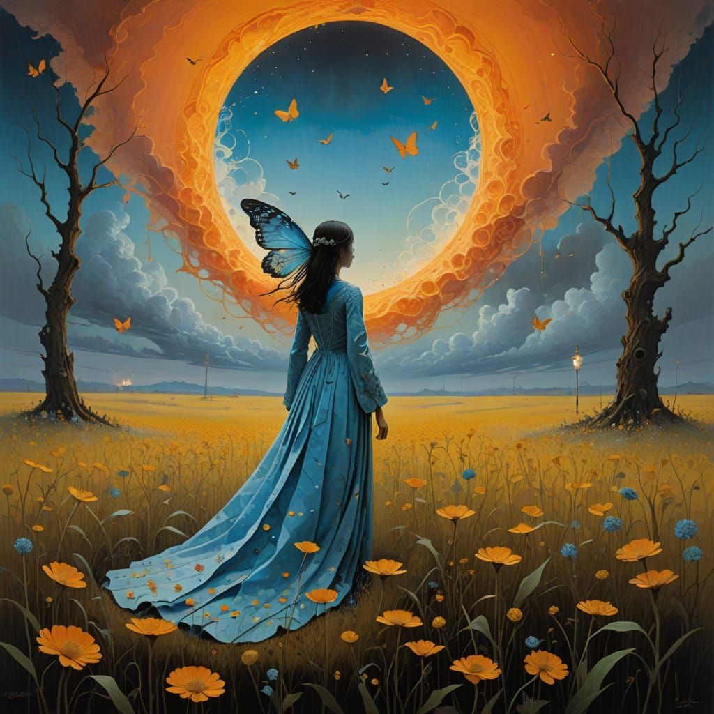 Serene Shadowed Woman Confronts Fiery Darkness in Delicate O...