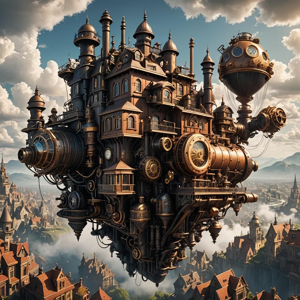 Steampunk City on Floating Island