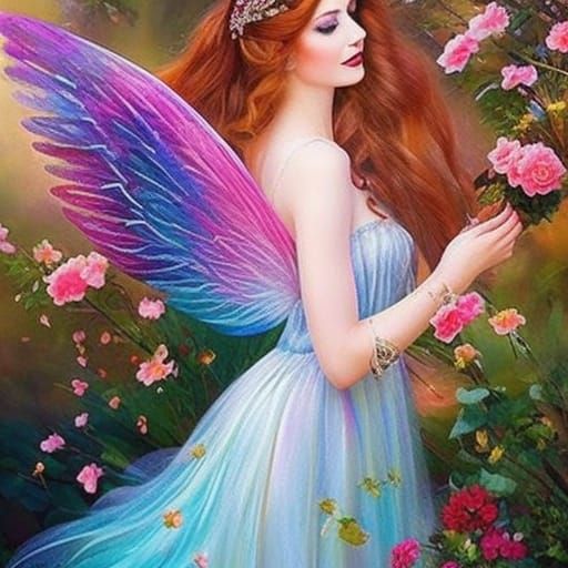 Rose Fairy Dancing in Dawn Garden, Hyperdetailed Fantasy Art