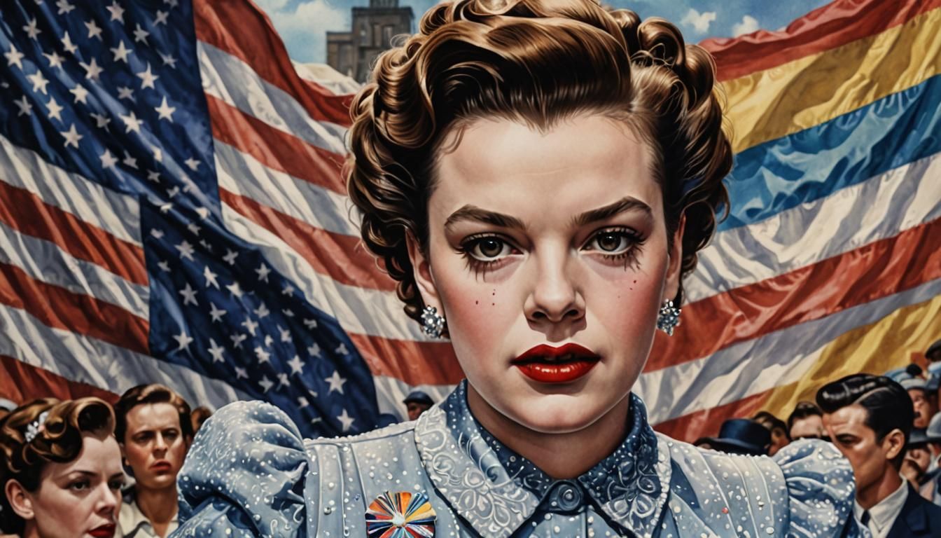 Judy Garland in Liquid Watercolor with Pride Flag