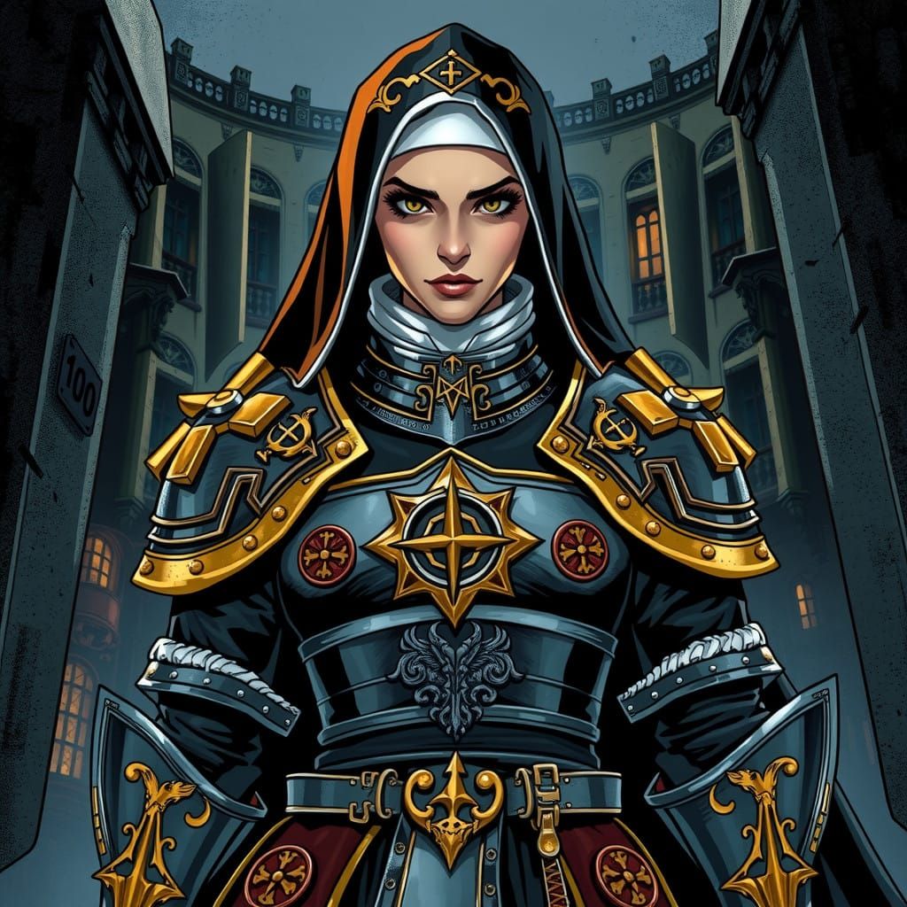Heroic Armoured Nun in Dark Fantasy Comic Art
