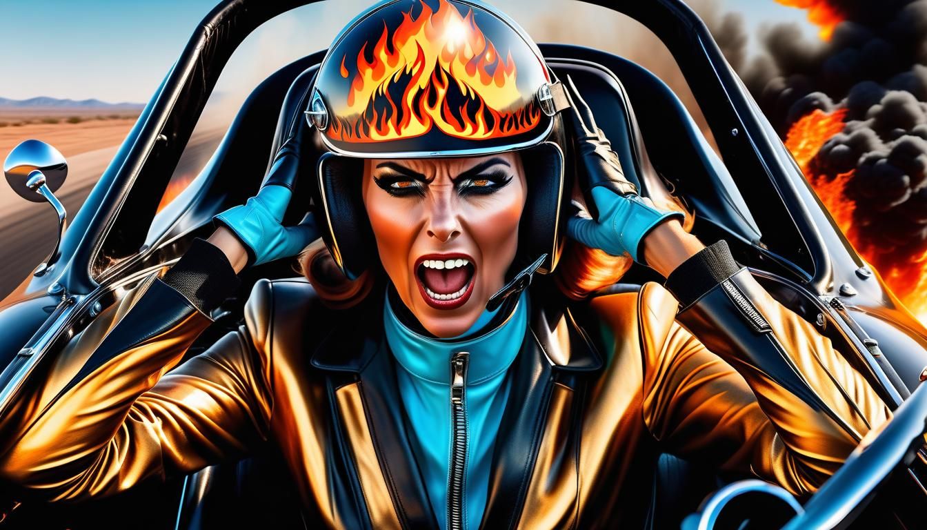Woman Screaming in Burning 60s Race Car