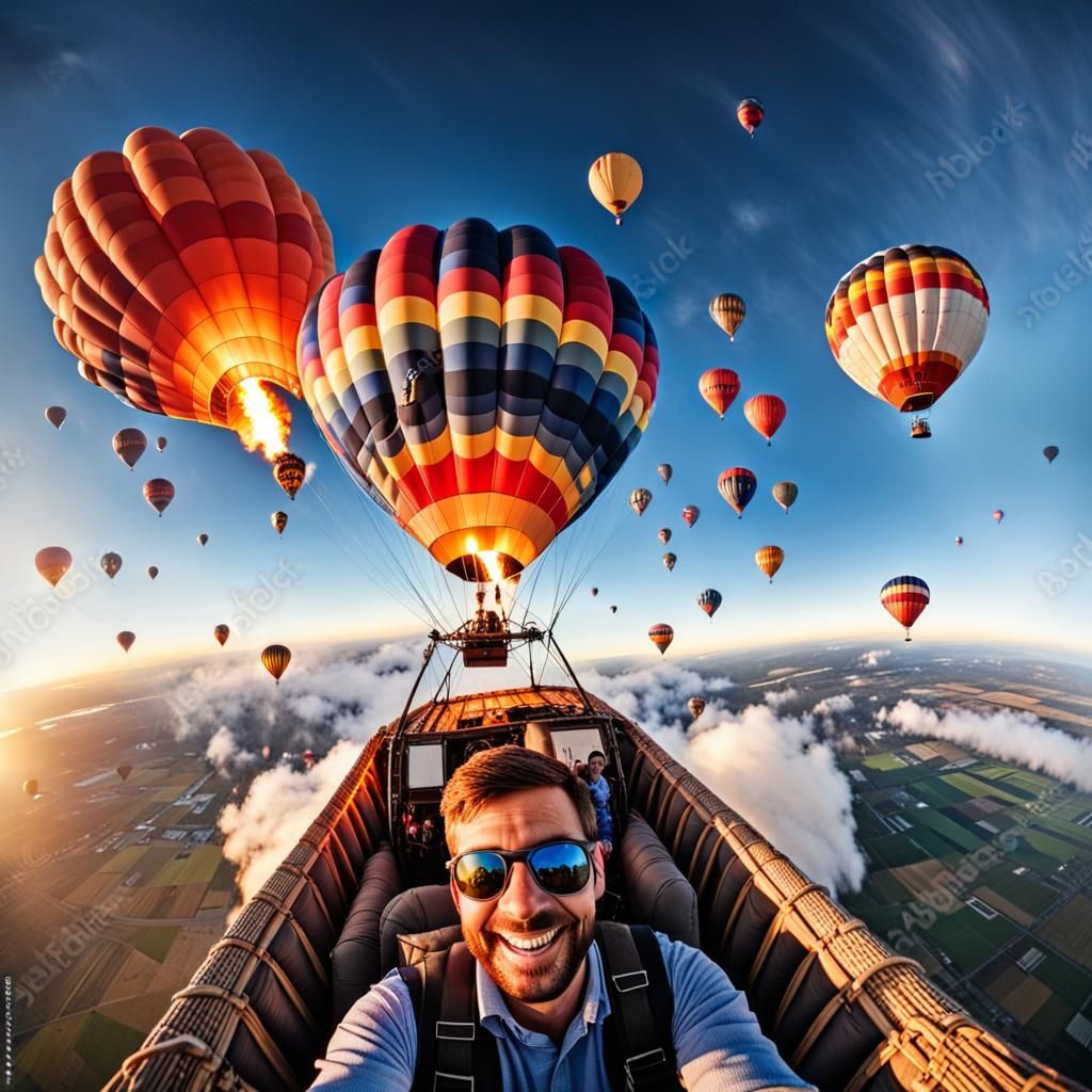 Burning Plane Approaches Hot Air Balloon Selfie