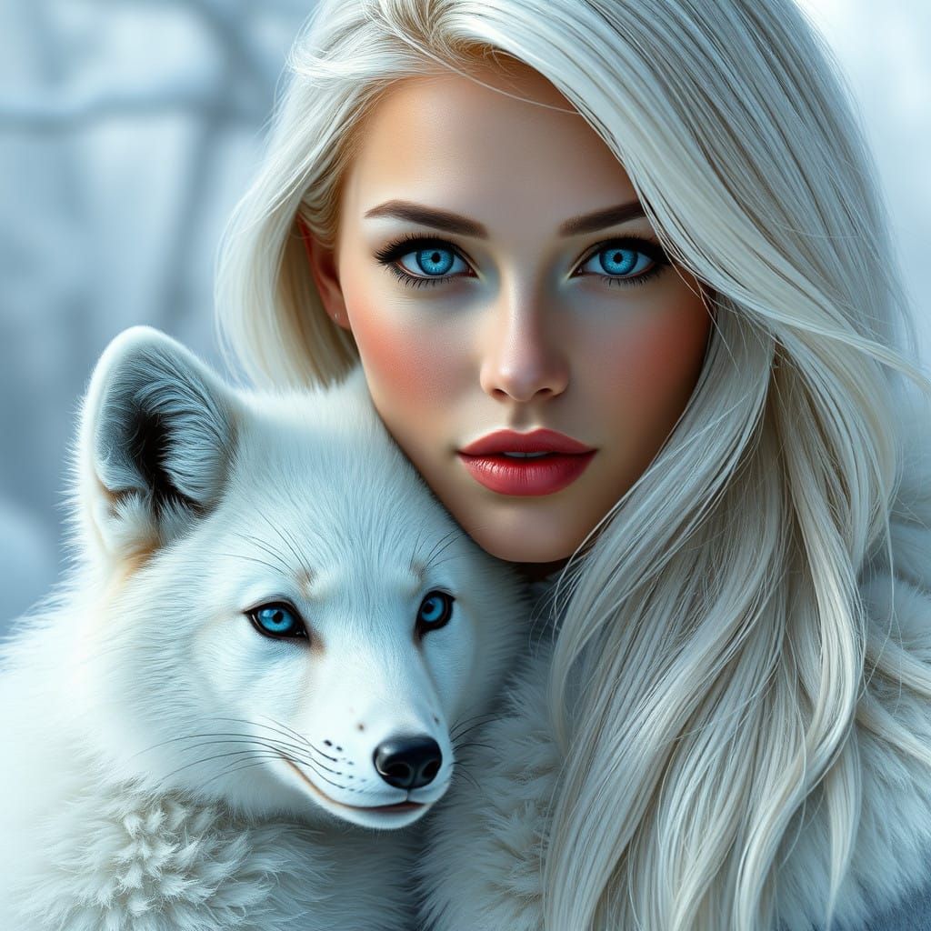 Ethereal Portrait of a Woman with Platinum Hair and Arctic F...
