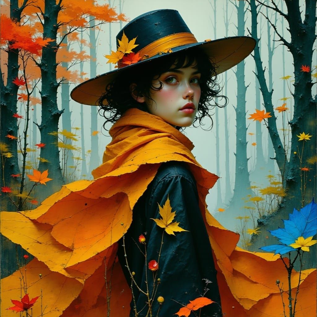 Elegant Autumn Woman in Fantasy Forest Photography