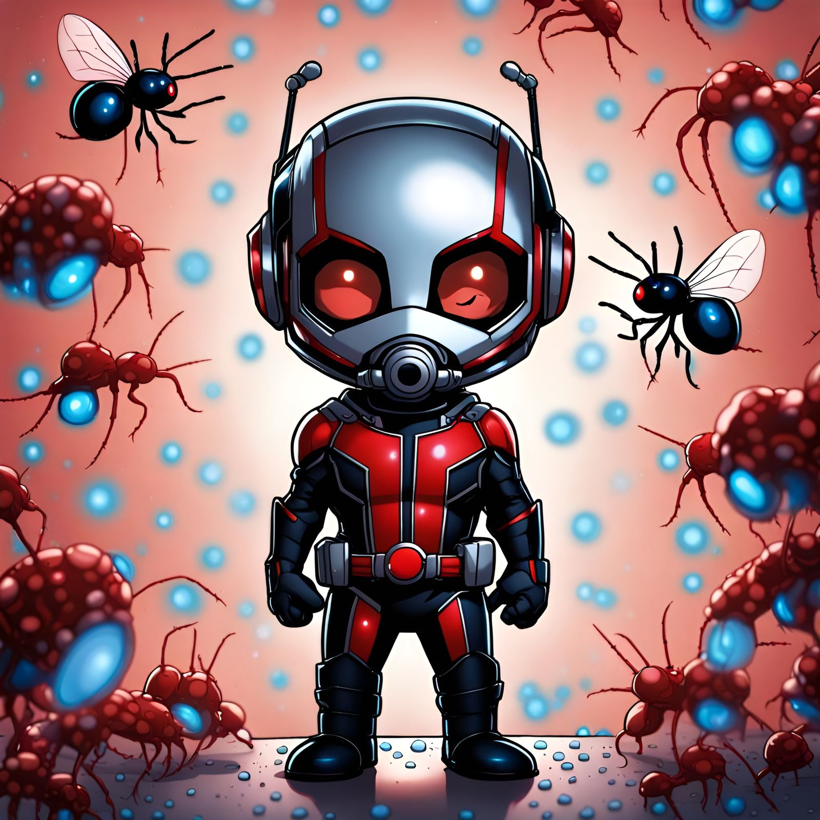 Charming Chibi Ant-Man in Luminescent Night Scene