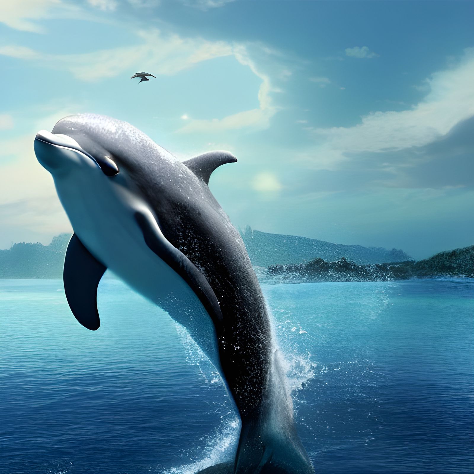 Cute Dolphin in Hyperrealistic Matte Painting