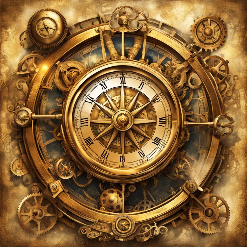 Golden Compass on Steampunk Sailing Ship