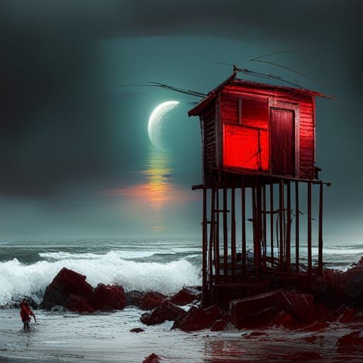 Epic Red Tsunami Sweeping Away Hut