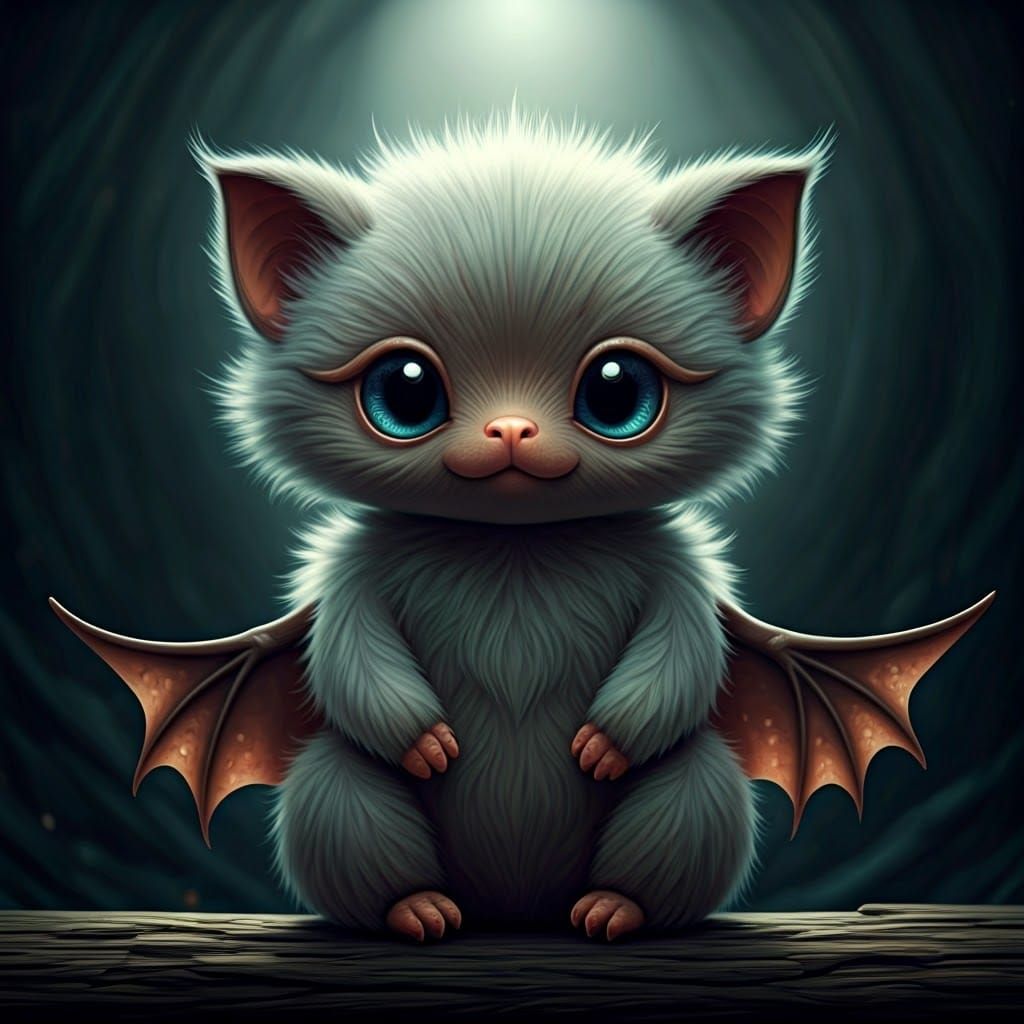 Cute Fluffy Bat Creature in Mystical Setting
