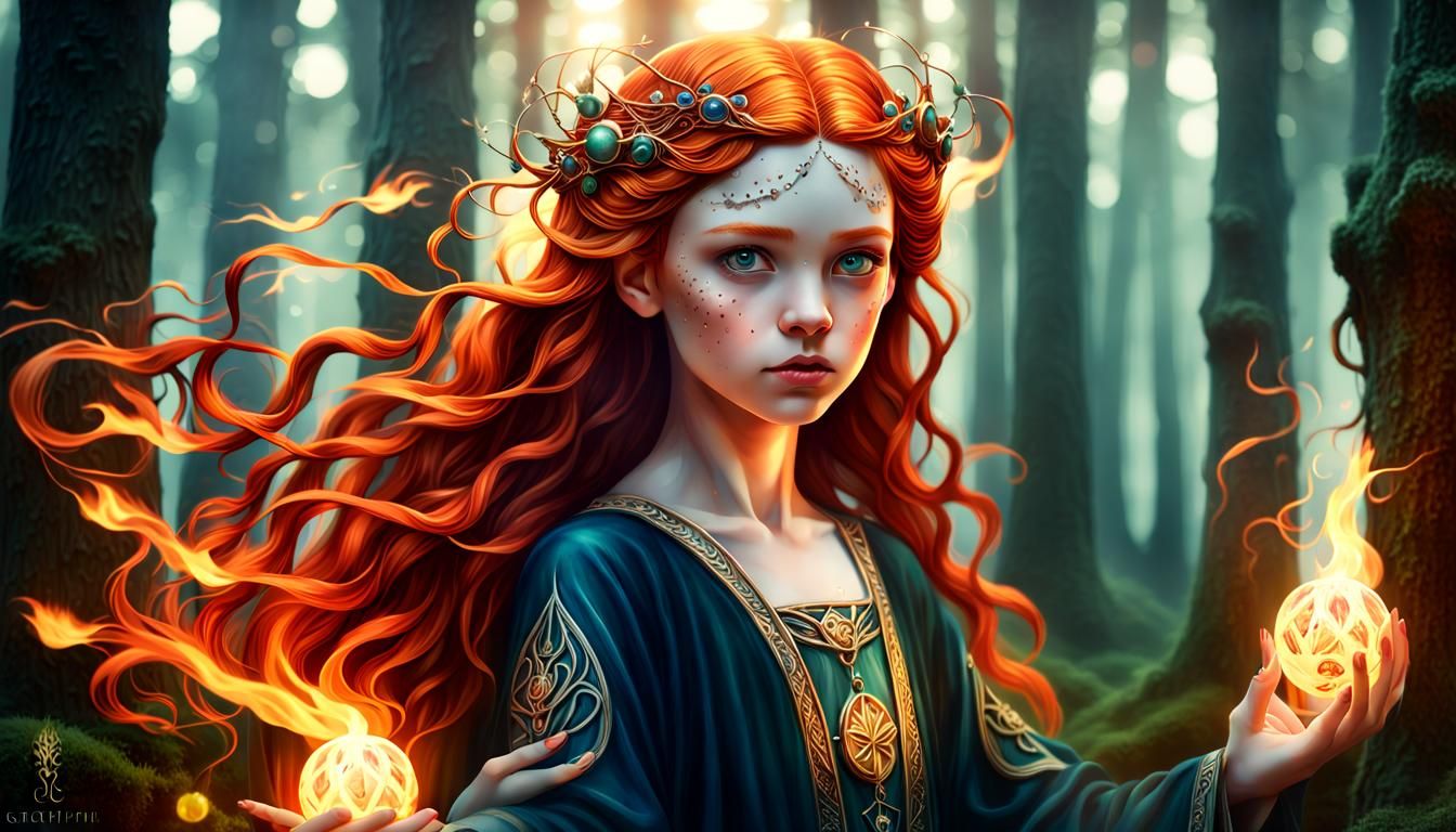 Wicca Child Casting Spell in Magical Forest