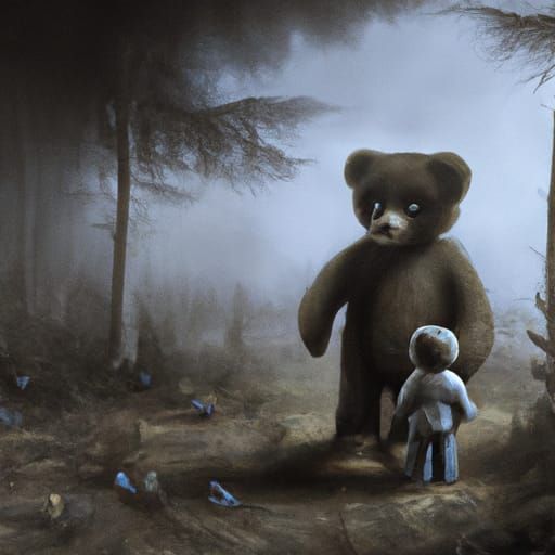 Dramatic Teddy Bear in Forest: Digital Matte Painting