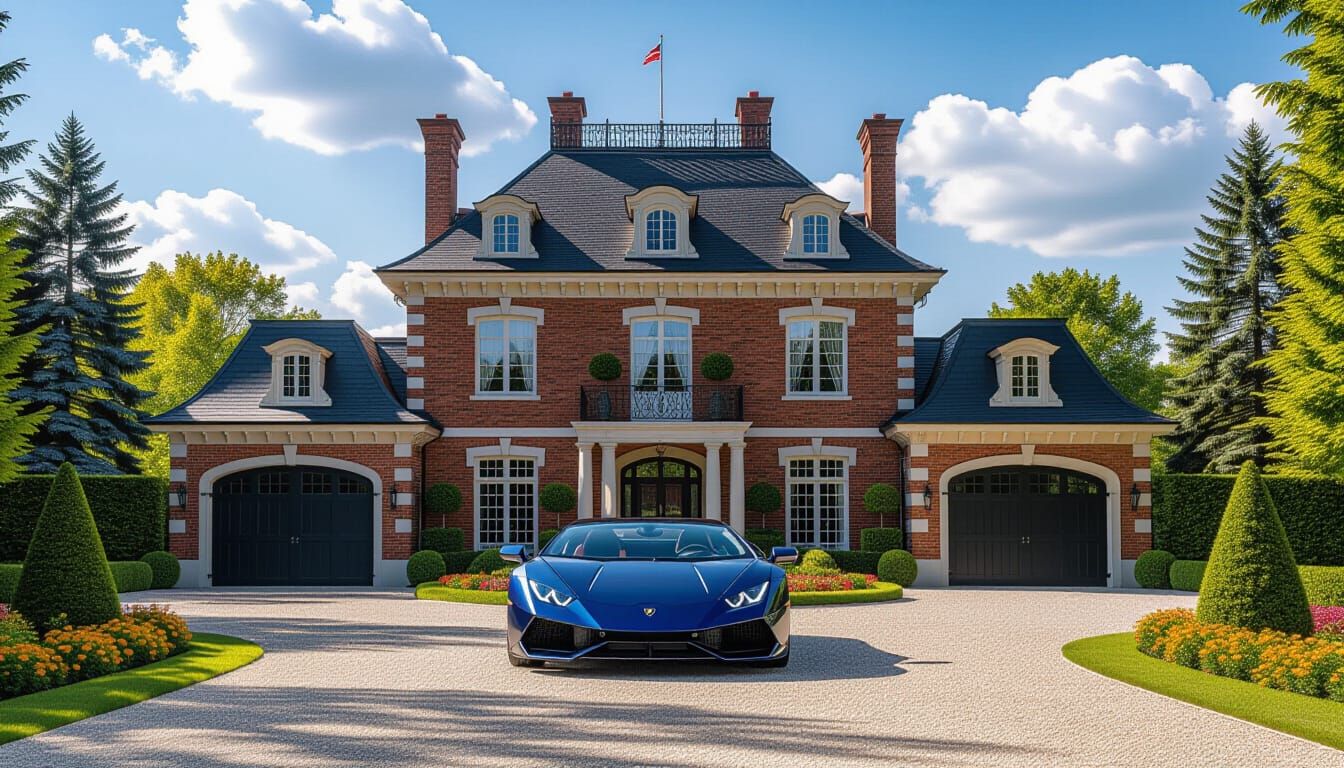 Victorian Chateau with Lamborghini in Summer Garden